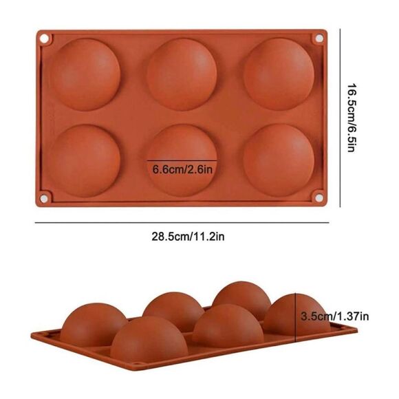 2Pack 6 Holes Silicone Mold, Round Shape Half Sphere Mold - Picture 2 of 6